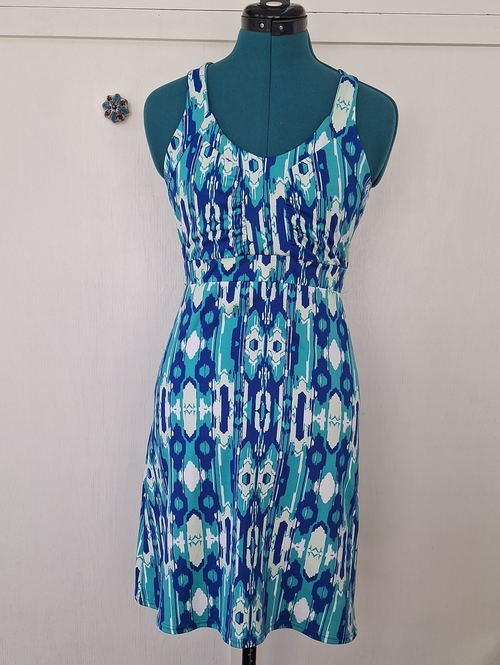 Blue & Teal Printed Scoop Neck Summer Dress
